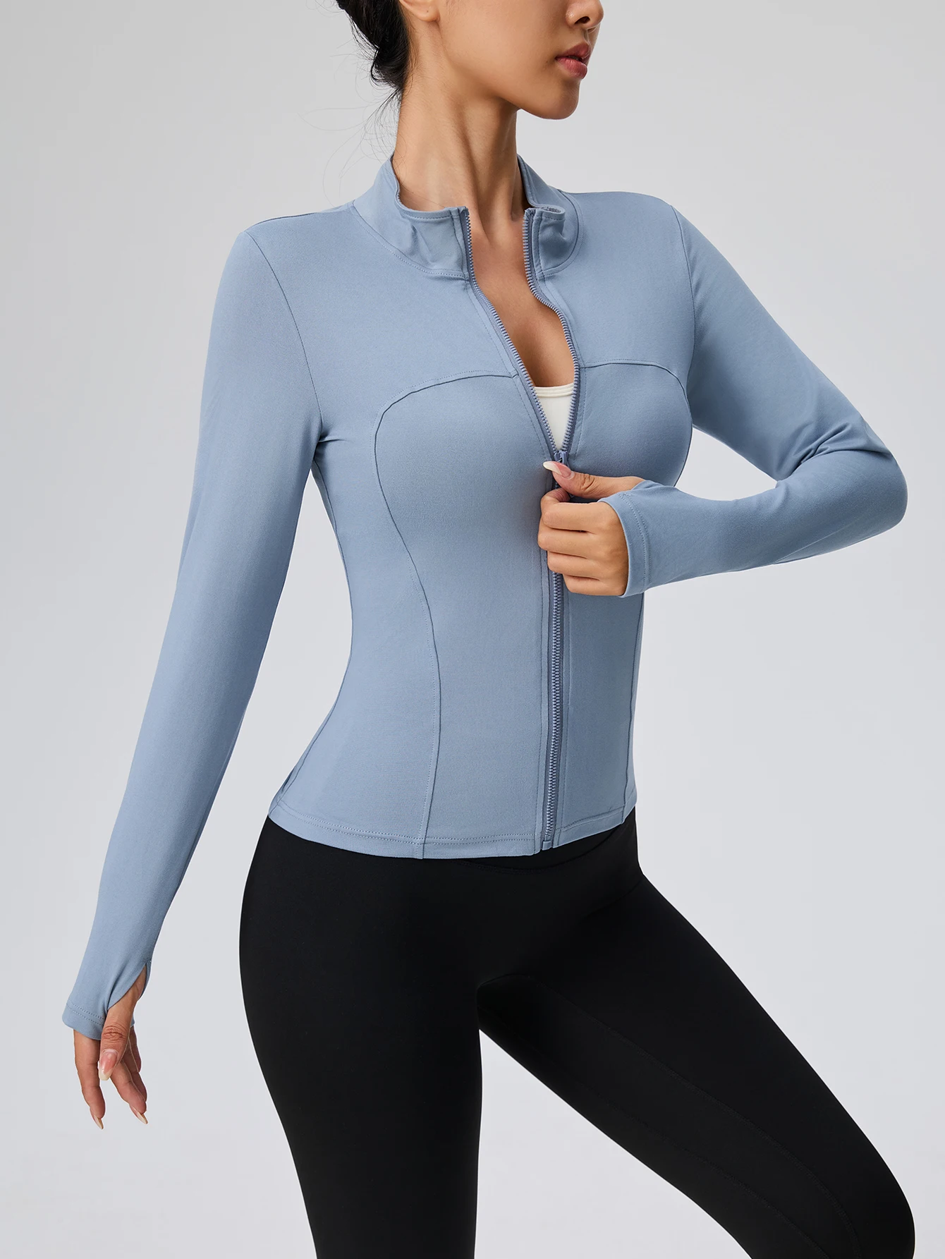 ملابس اليوغا النسائية الربيع والصيف الوقوف طوق جاكيت زيبرا التخسيس واقية من الشمس بأكمام طويلة الراقية الجري والمناسب