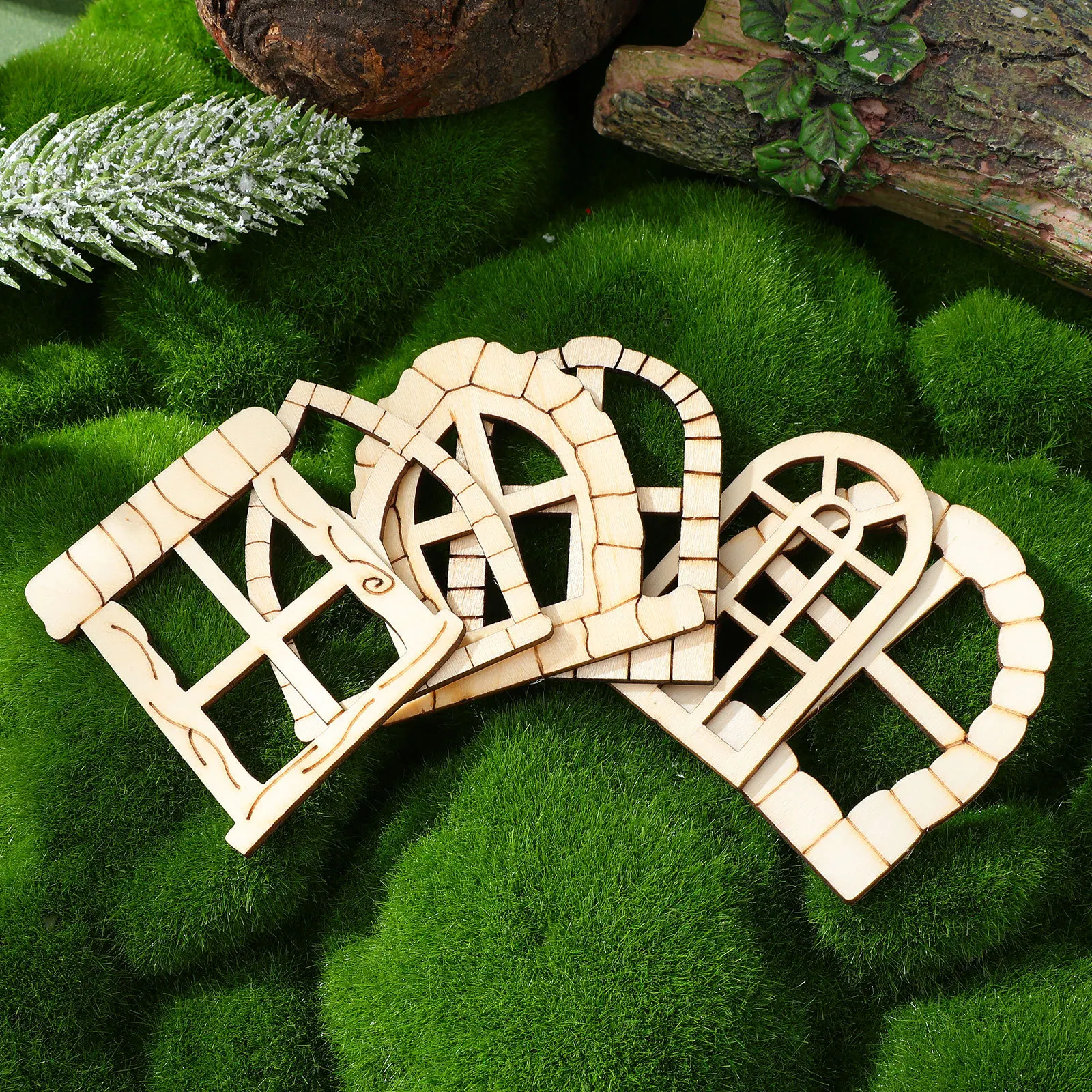 25pcs Miniature Wooden Door Window Set Unfinished Diy Craft For Garden Patio Balcony Decoration Wood Art Ornament