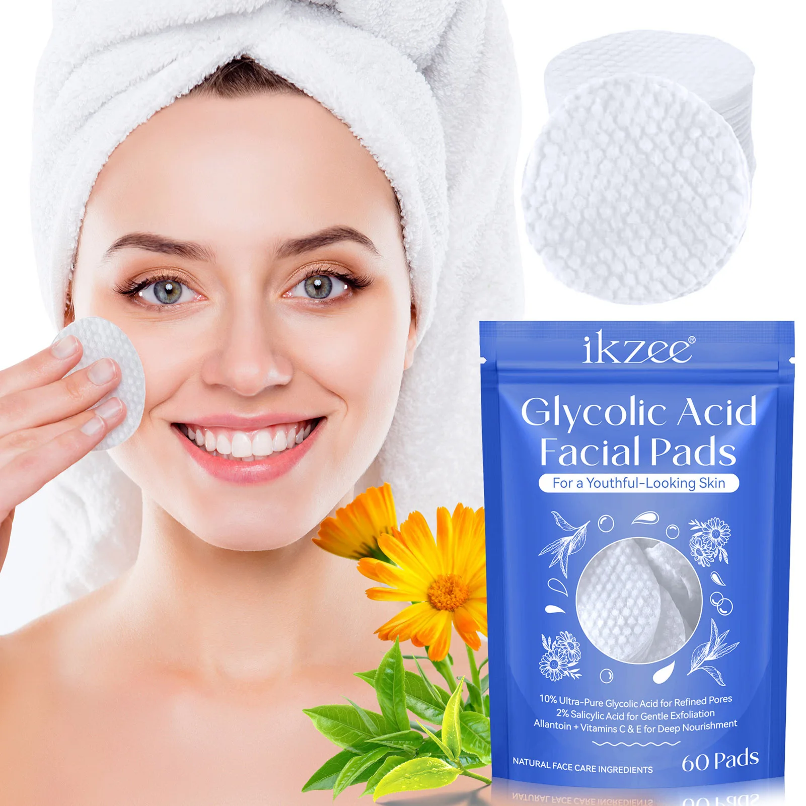 Glycolic Acid Cleansing Pads Gentle Exfoliating Brightening Moisturizing Salicylic Acid Mask Deep Cleans Facial Sponge Skin Care