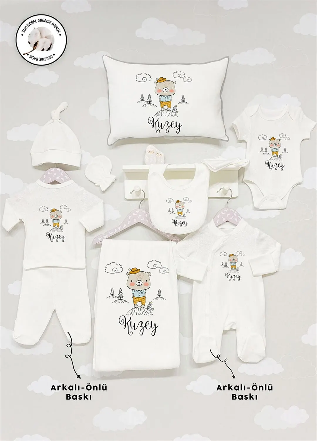 Personalized Organic Cotton Fabric Girl Boy Baby 10-Pcs Jumpsuit Set Custom Clothes Winter Spring