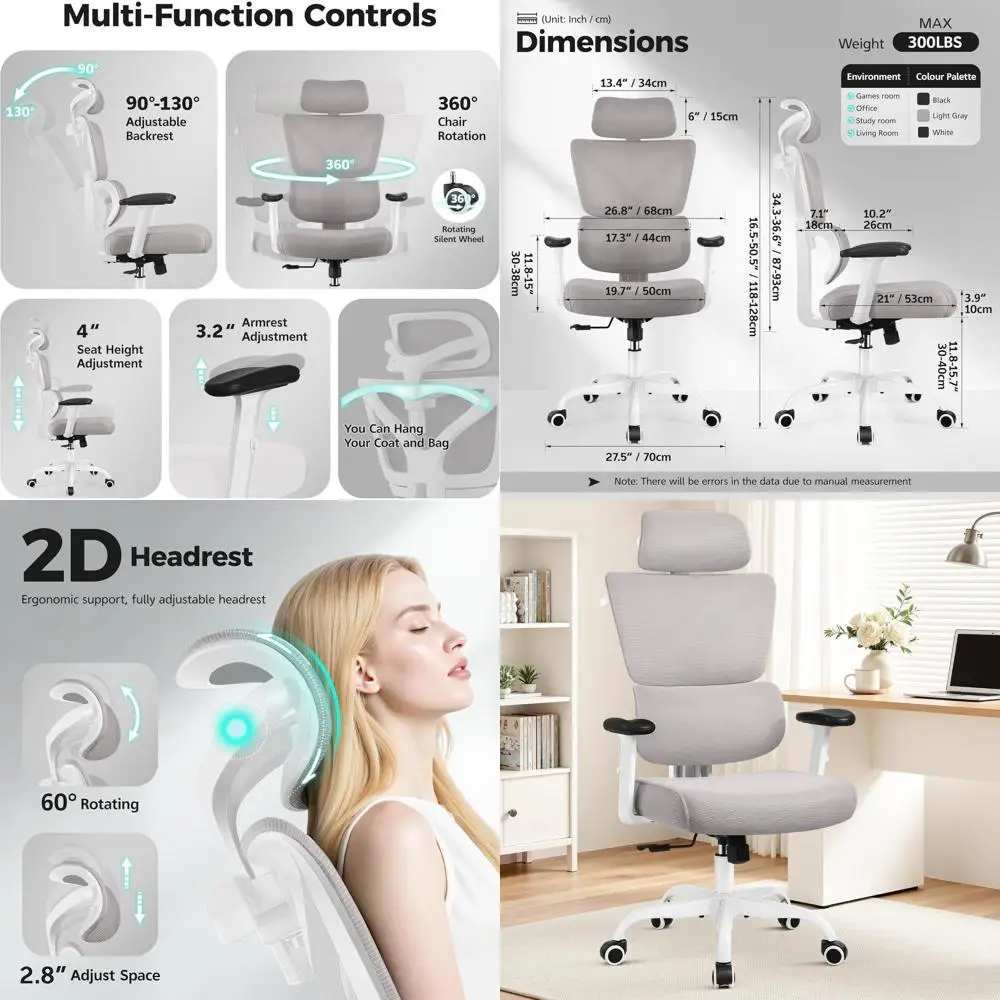

Эргономичное офисное кресло с высокой спинкой, поясничной поддержкой, сетчатым материалом, регулируемыми подлокотниками, поворотное игровое/офисное кресло для крупных людей
