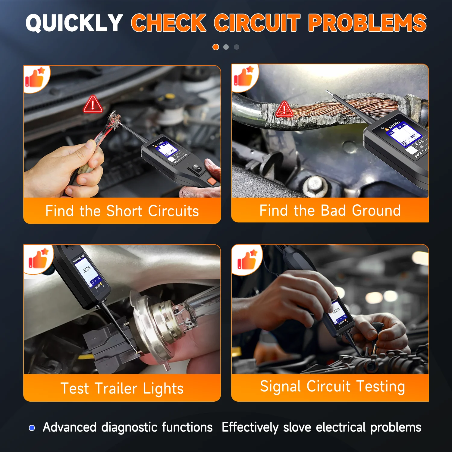 ANCEL PB50 12V/24V Power Circuit Probe Tester 13FT Automotive Diagnostic Tool AC DC Voltage Short Finder Engine Analyzer LCD