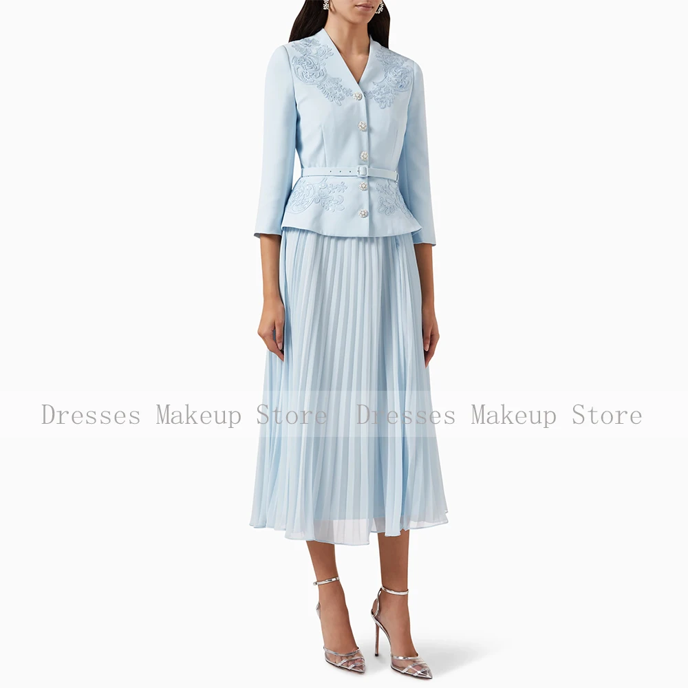 Customized Women's Party Dresses Midi 3/4 Sleeves 2 Pieces Modern Cocktail Gowns Tea Length Applique Crystal Wedding Guest Dress image 4