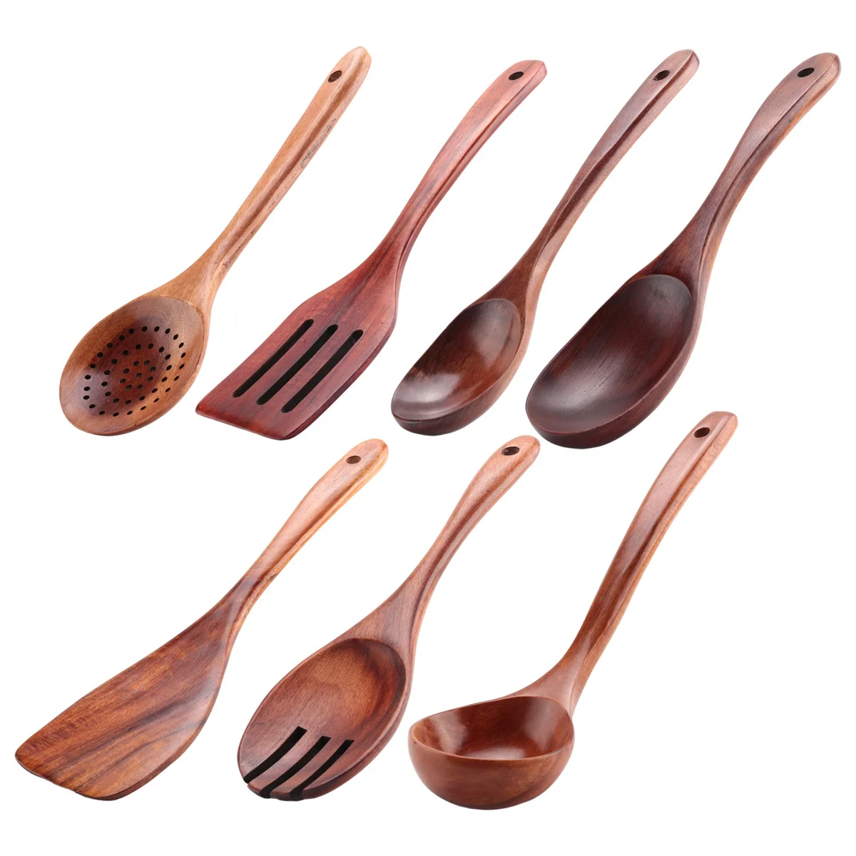 7 PCS Teak Wooden Kitchen Cooking Utensils, Non-Stick Spoons and Spatula Cookware for Home and Kitchen