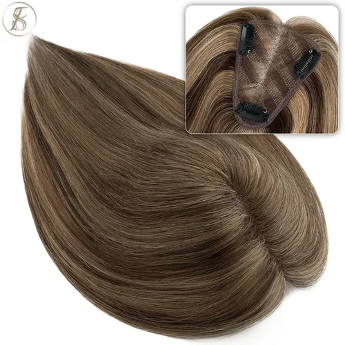TESS Hair Toppers 8x10cm hecho a mano mujeres Topper pelucas de cabello Natural Clip de cabello en extensiones de cabello humano postizo de encaje de un solo nudo