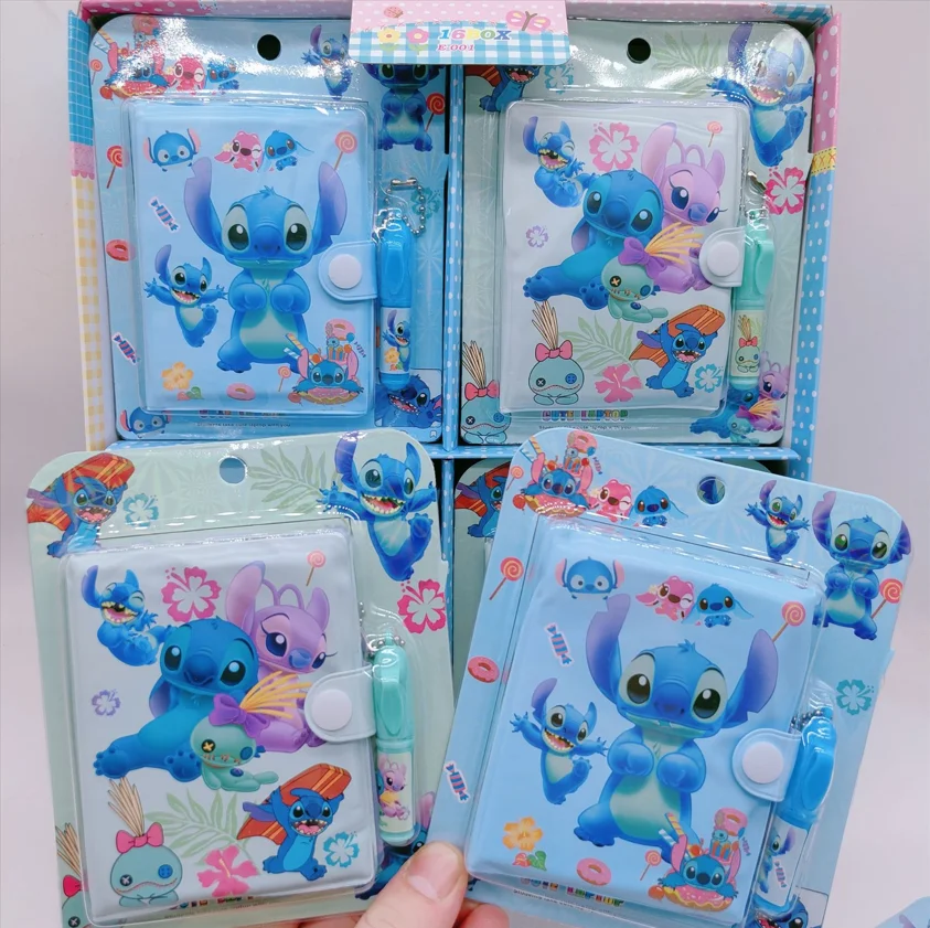 Random 1 Pcs Nieuwe Disney Stitch Kindercadeau Creatieve Cartoon Student Briefpapier Draagbare Spoel Notebook Met Balpen Set