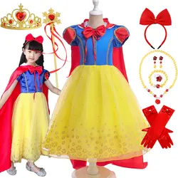 Iconic Princess Role Play Snow White Costume Girls Halloween Fancy Carnival Apparel Story Book Kids Classic Dress up Party Gown