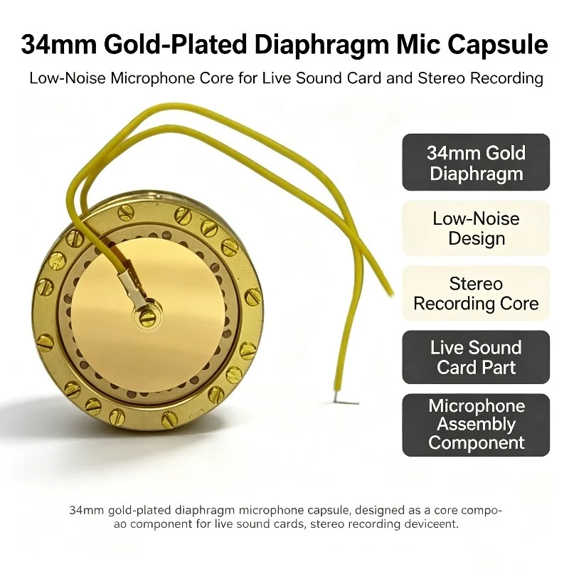 K67 34mm Double-sided Gold Diaphragm Condenser Microphone Capsule, Large Diaphragm Mic Core for Studio Recording