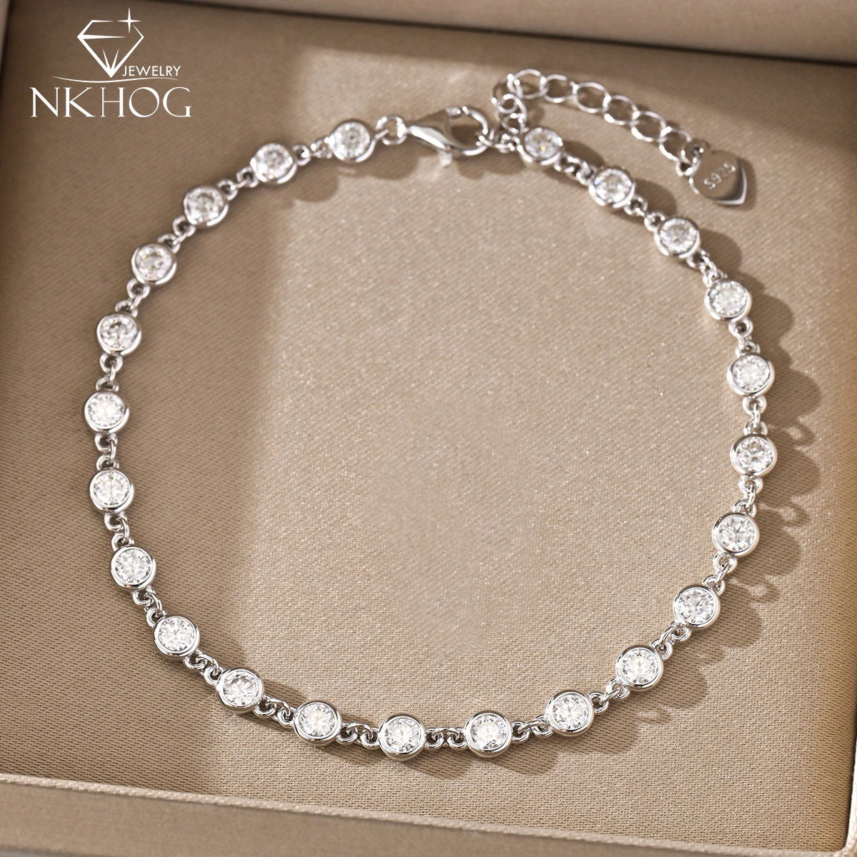 

NKHOG 3mm Full Moissanite S925 Silver Bubble Bracelets Women's Round/Oval Cut Diamond Hand Chain Wedding Party Fine Jewelry Gift
