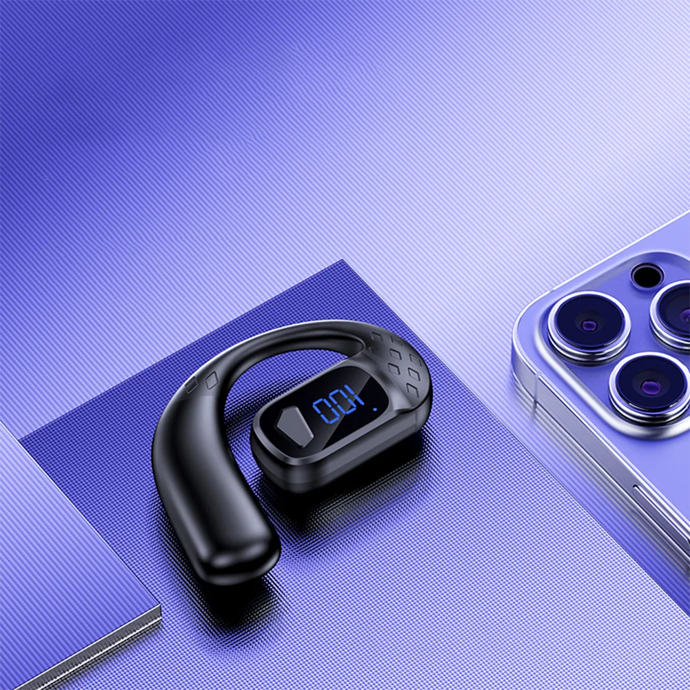 Single Earphones Bluetooth-Compatible Earpiece Ear Hook HiFi Stereo Earbud Noise Canceling Waterproof for Android iPhone Samsung