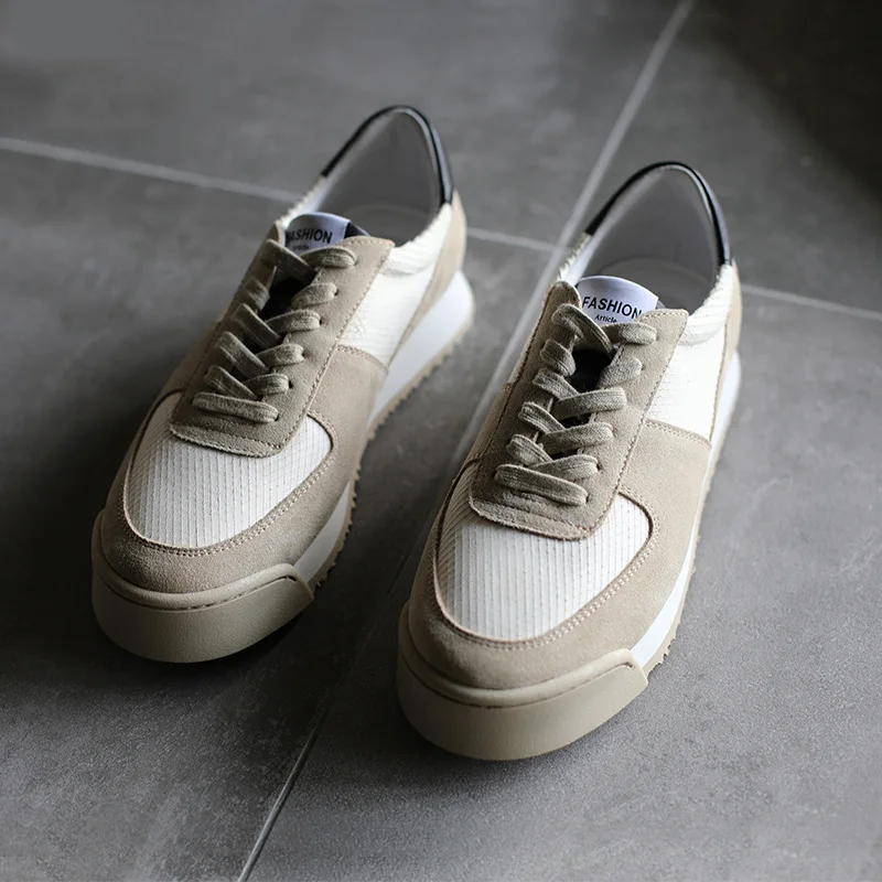 

New Fashionable Handmade Men's Breathable Board Versatile Leather Suede Sports Leisure Trendy Height Increasing Men Casual Shoes