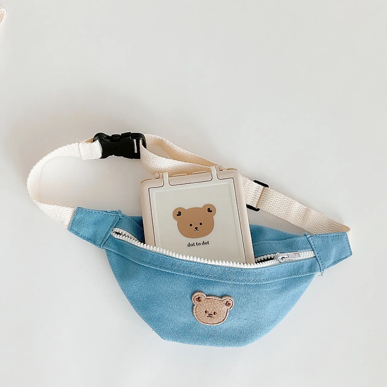 Korean Style Children Diagonal Small Waist Bags Cartoon Bear Baby Crossbody Canvas Bag Boy Girl Kid Leisure Travel Mini Backpack