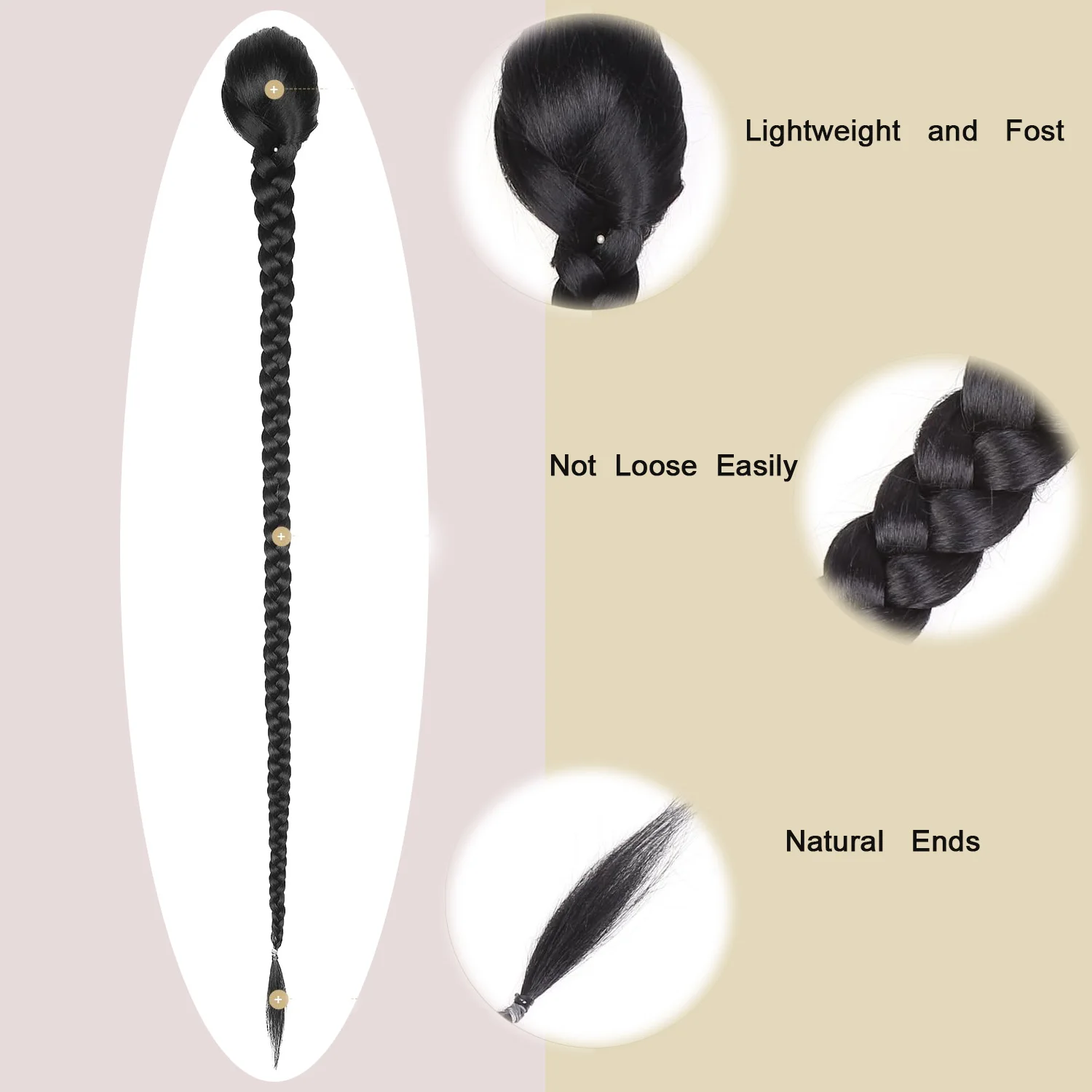 Rabo de cavalo trançado com cordão longo para mulheres, fácil de aplicar, aparência natural, cabelo sintético de alta qualidade