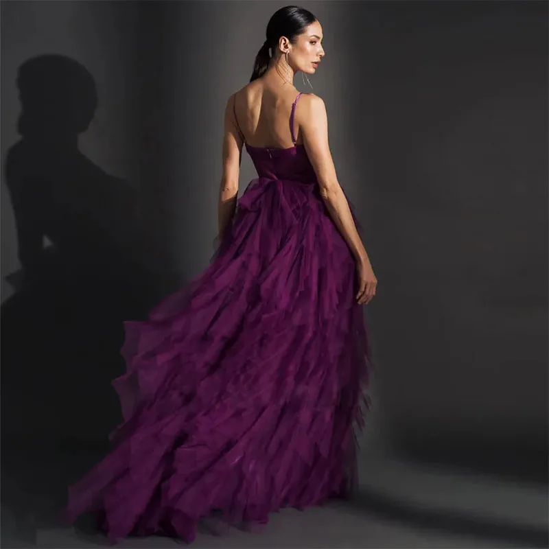 Spaghetti Strap Ruffles Tiered Prom Dresses Sweetheart Exposed Boning Layered Evening Gown A Line Vestidos De Fiesta