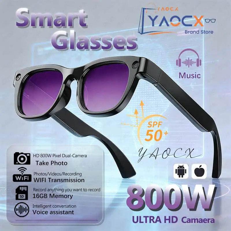 

800W Pixel Camera Smart Glasses Video Recording AI Photo Recognition Al Quick Notes BT Call Voice Translation Smart Glasses New