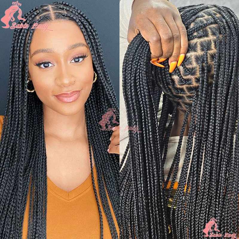 

36" Synthetic Braided Wigs Cornrow Braids Lace Front Wigs For Black Women Full Lace Wig Braid African Knotless Box Braided Wig