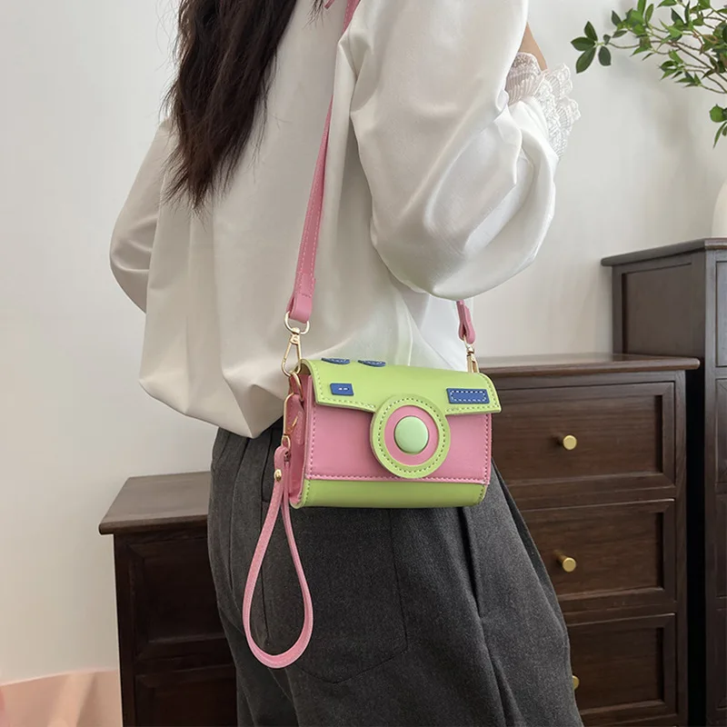 Camera Unique PU Shoulder Girls Crossbody Bags Casual Mini Contrasting Colors Crossbody Bag Shoulder Bag Purse Messenger Bags