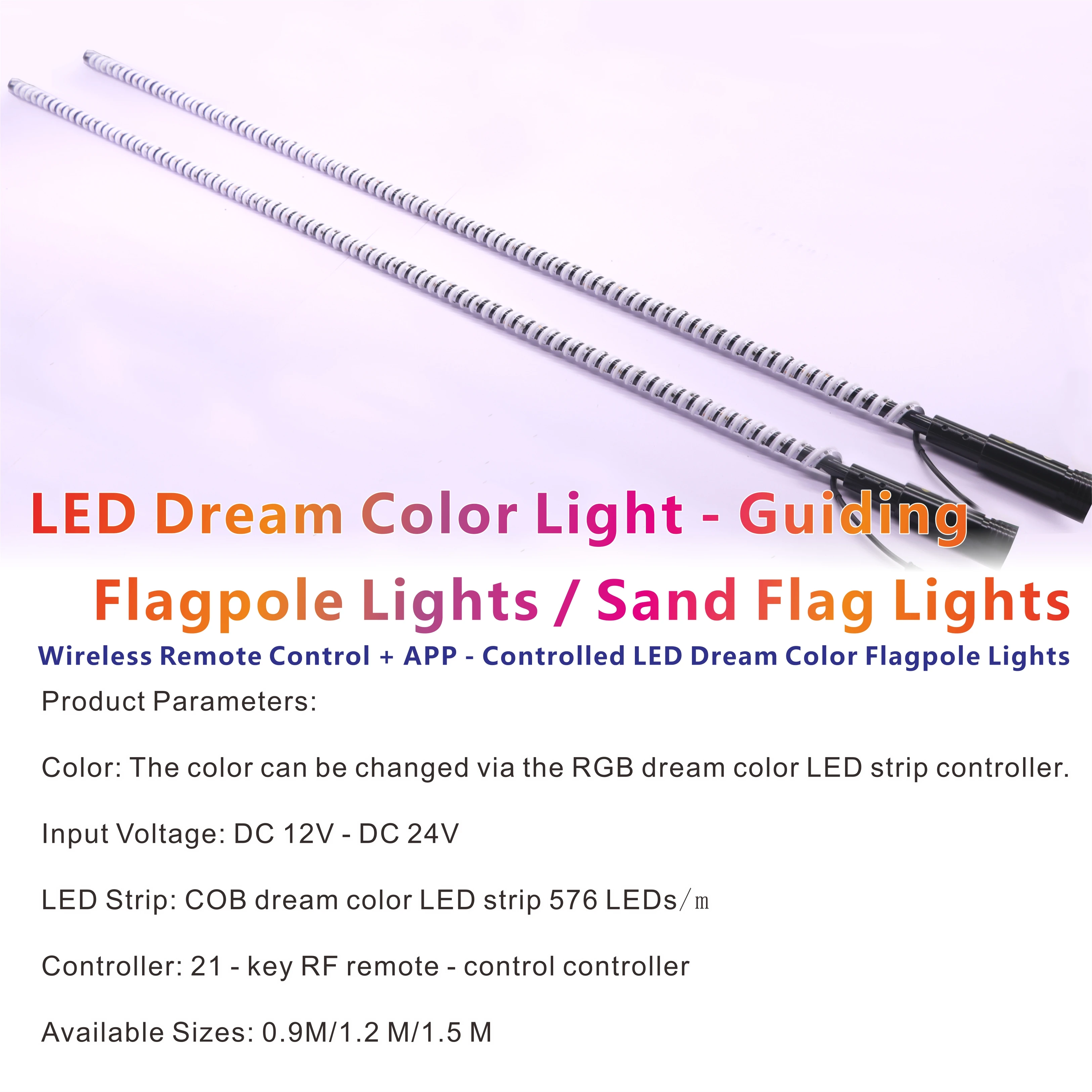 2PCS 1FT SMD LED  COB LED Whip Lights Flagpole Antenna Whips For UTV ATV Off Road Truck Sand Buggy Dune RZR Remote Control