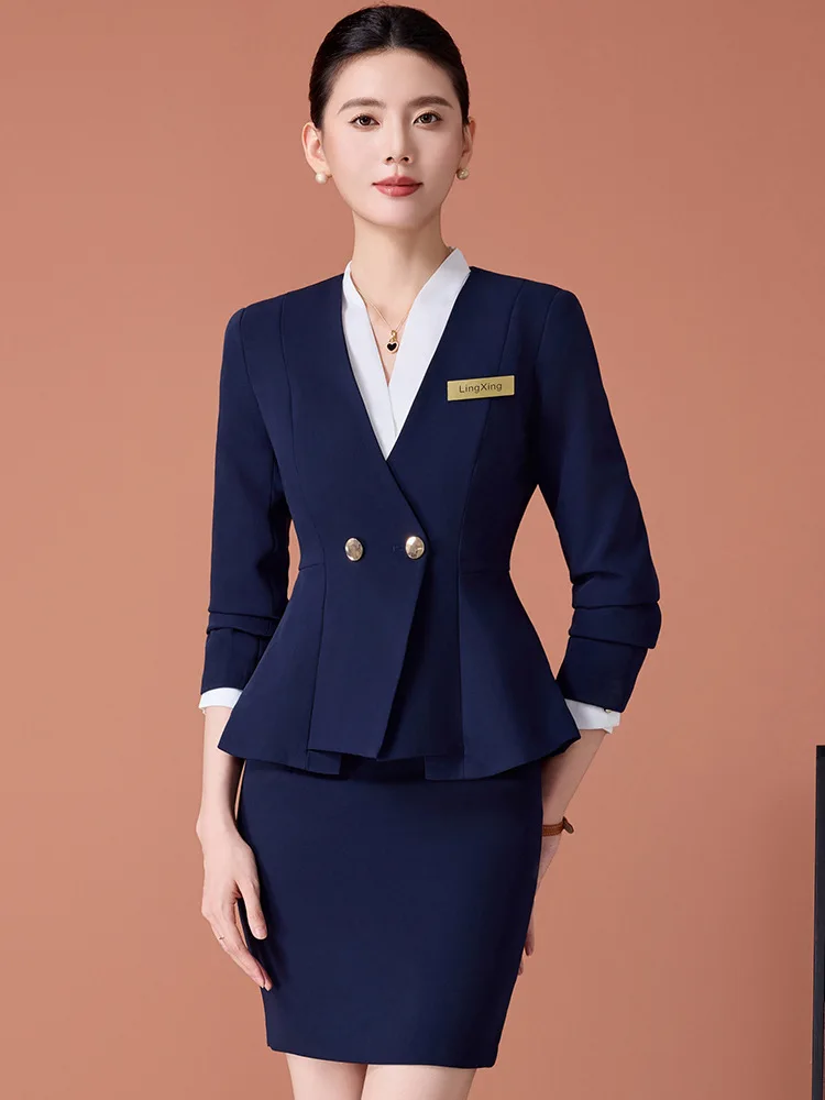 

Professional Suit Set for Women Spring and Autumn New Style Beauty Salon Consultant Hotel Front Desk Workwear Uniform Blazer Jac