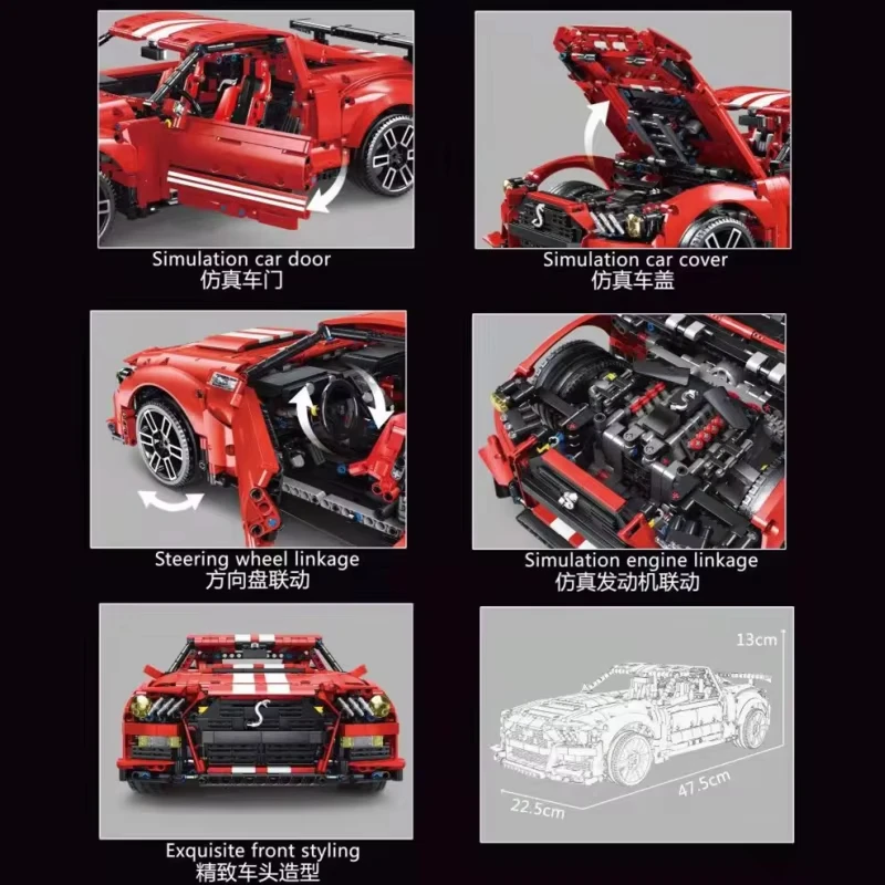 TGL T5017B MOC Technical RC GT500 Super dehors Car, 1:10, Hypercar, Modèle décennie s de Construction, Briques, Puzzle Toy, Cadeaux de Noël pour Enfants