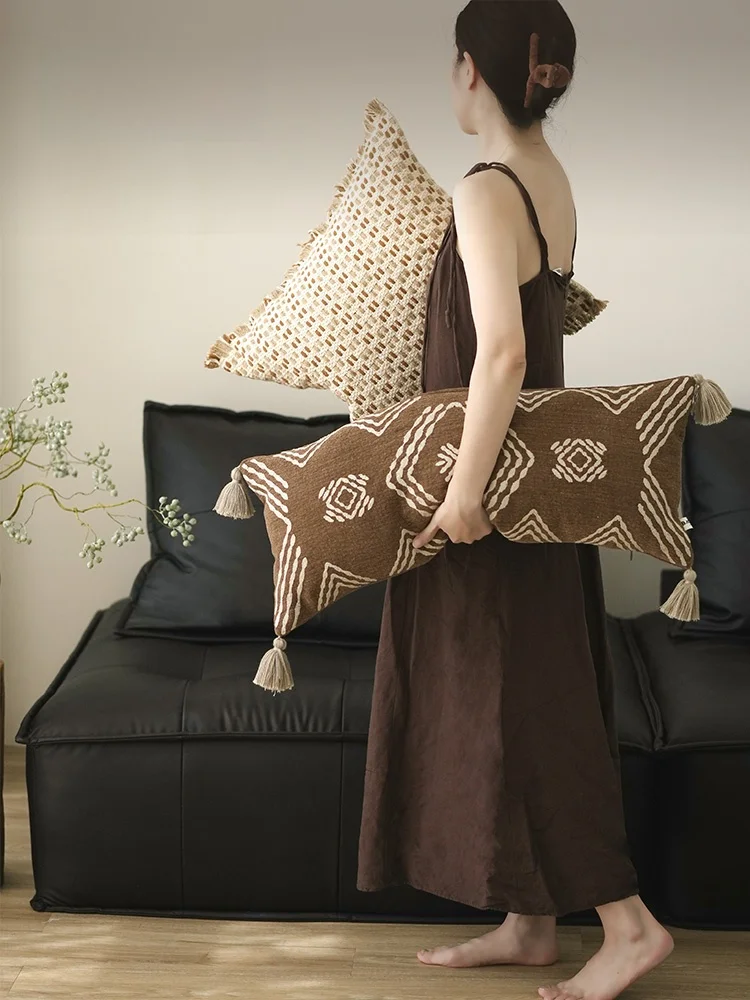 

Подушка Backto Wudou в стиле Ваби-Саби для среднего возраста, льняная, для гостиной, дивана, поясничная, для дома, квадратная, длинная, прямоугольная