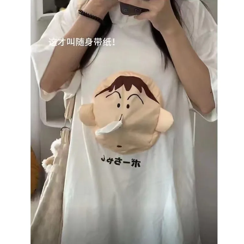 3D Cute Cartoon White T-Shirt Unisex Paper Carry Versatile Couple Tees O-neck Oversized Casual Top Plus Size Odzież damska Prezent