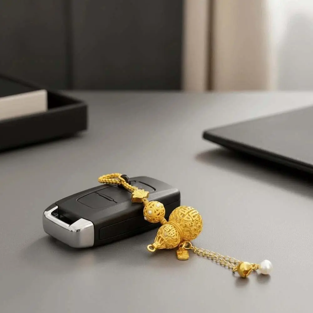 Luxury Hollow Gourd Pendant High-end Handicrafts Chinese Traditional Phone Chain Exquisite Bag Hangings Golden Gourd Key Ring