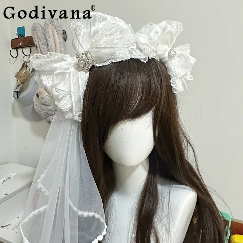 

Оригинальный белый милый повязка на голову в японском стиле в стиле Лолиты KC, Рождественский головной убор в кукольном стиле для женщин