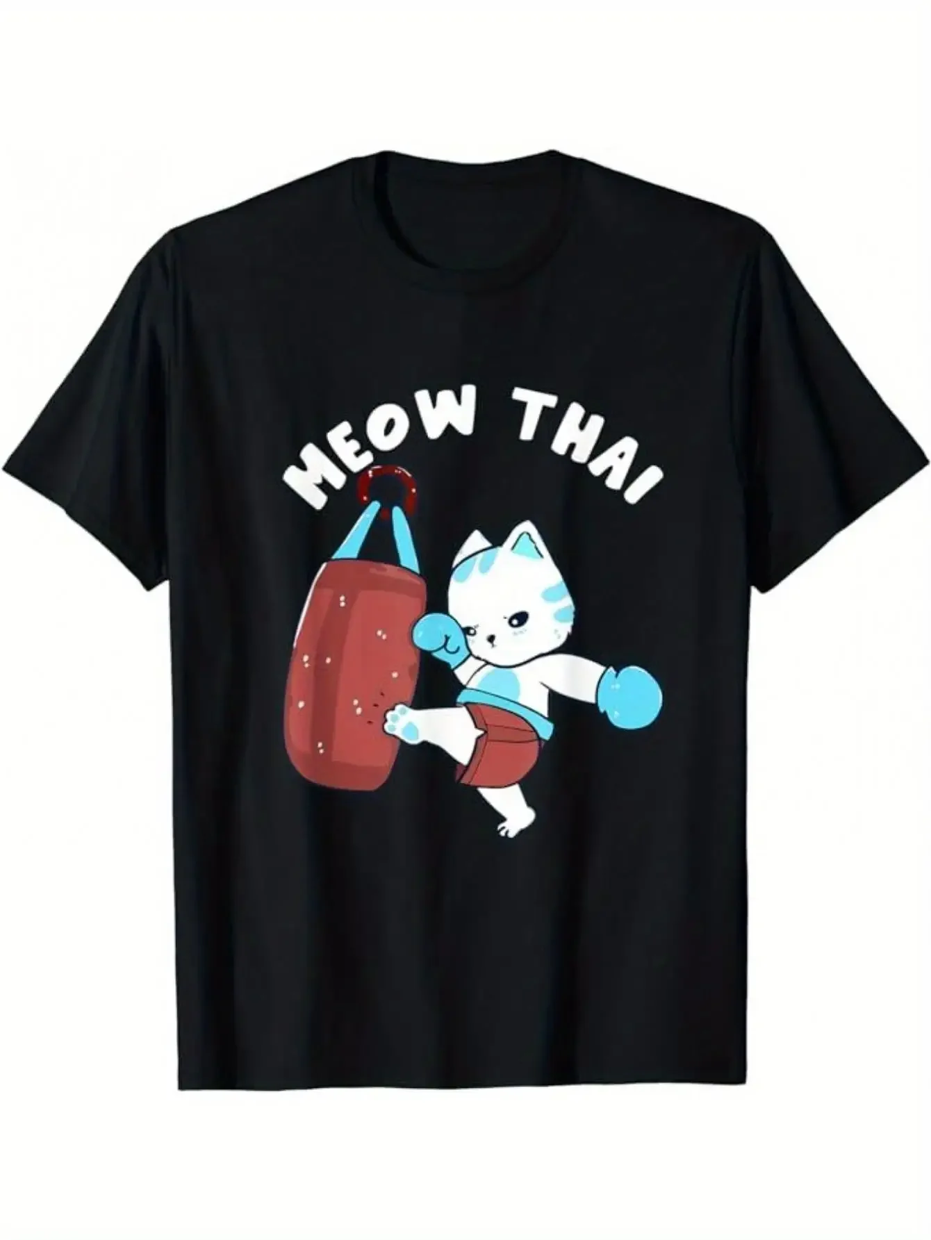 

Meow Thai Kickboxing Cat Graphic T-Shirt Men Women Breathable Cotton Casual O-Neck T-shirt