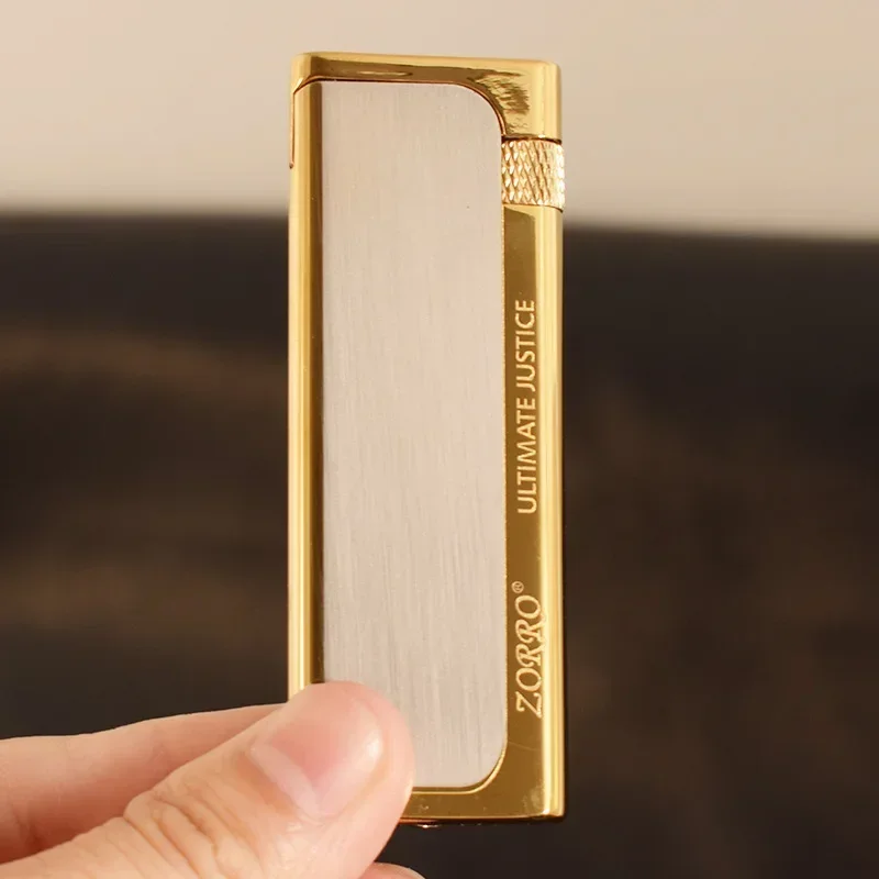 

Zorro Ultra Thin Metal Grinding Wheel Side Slip Pure Copper Butane Gas Lighter Mini Portable Gifts for Men Smoking Accessories