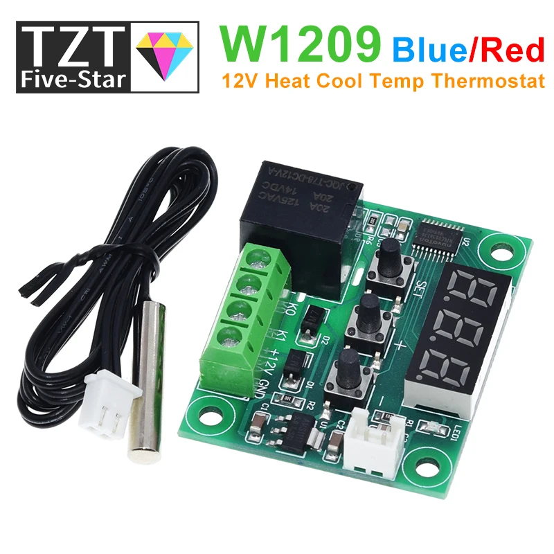 TZT W1209 Blue/Red light DC 12V heat cool temp thermostat temperature control switch temperature controller thermometer thermo