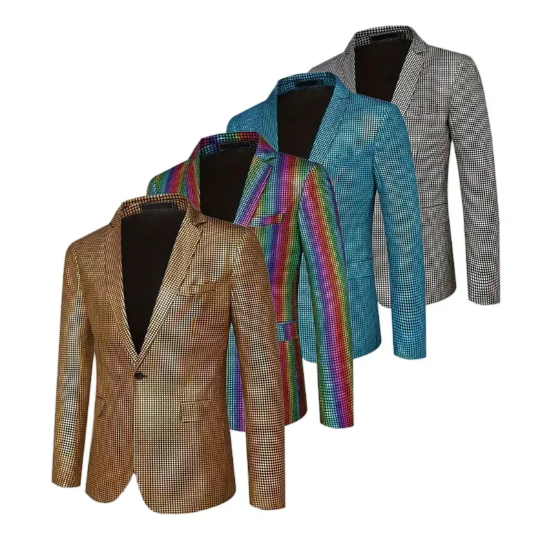 2024 New Silver/color Casual Mens Blazer,  Gold Blue Disco Cos Party Stage Nightclub Shiny Performance Jackets for Men ,Eur Size