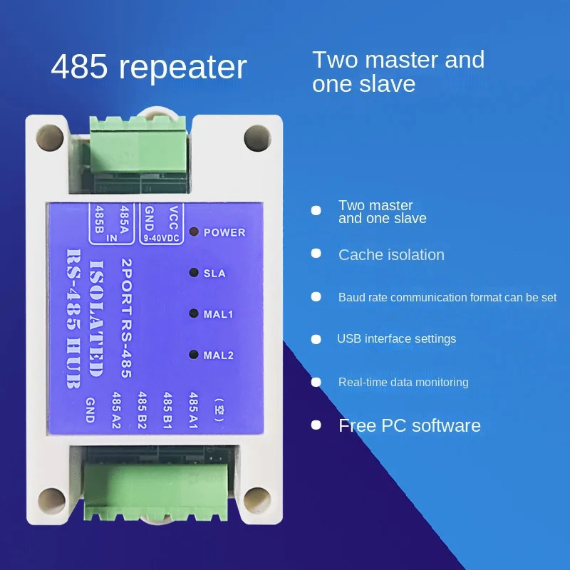 Industrial Grade Two Master One Slave Hub RS485 Repeater Buffer Photoelectric Isolation Modbus