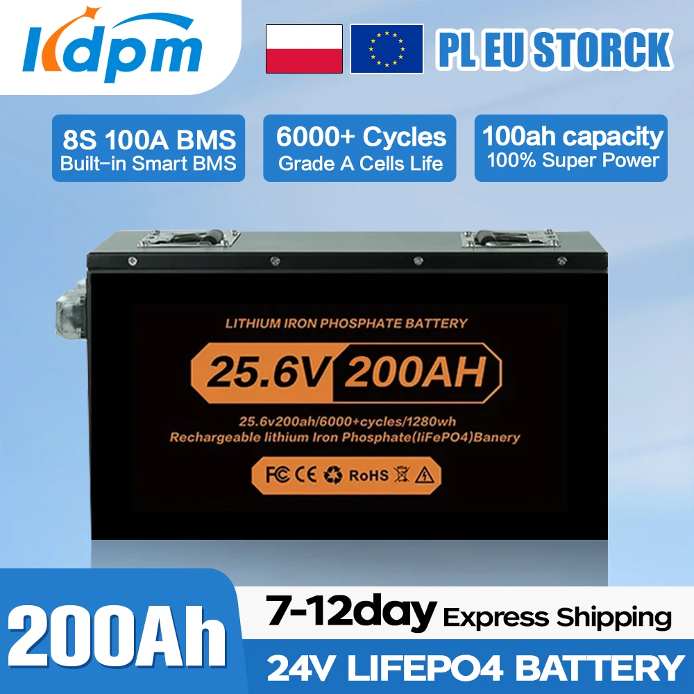 PL Stock ue 12V 24V 48v 100ah 200ah 280ah 300Ah 400Ah LiFePO4 batterie au Lithium 100A BMS 6000 + cyclique pour onduleur solaire RV pas de taxe