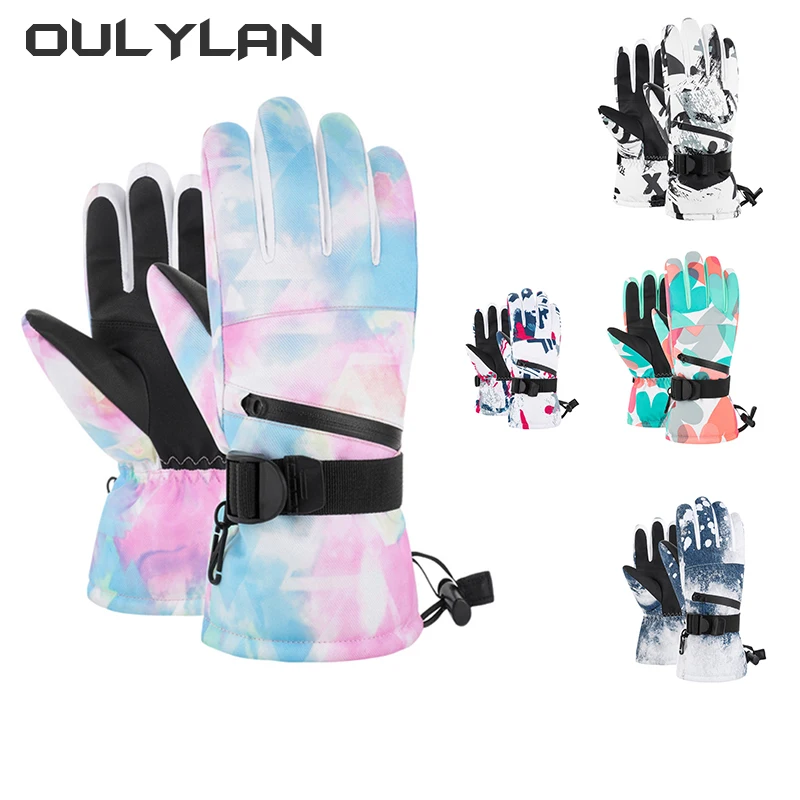 

Oulylan New Women Ski Gloves PU Waterproof Winter Warm Gloves Snowboard Men Cycling Motorcycle Riding Snow Windproof Gloves