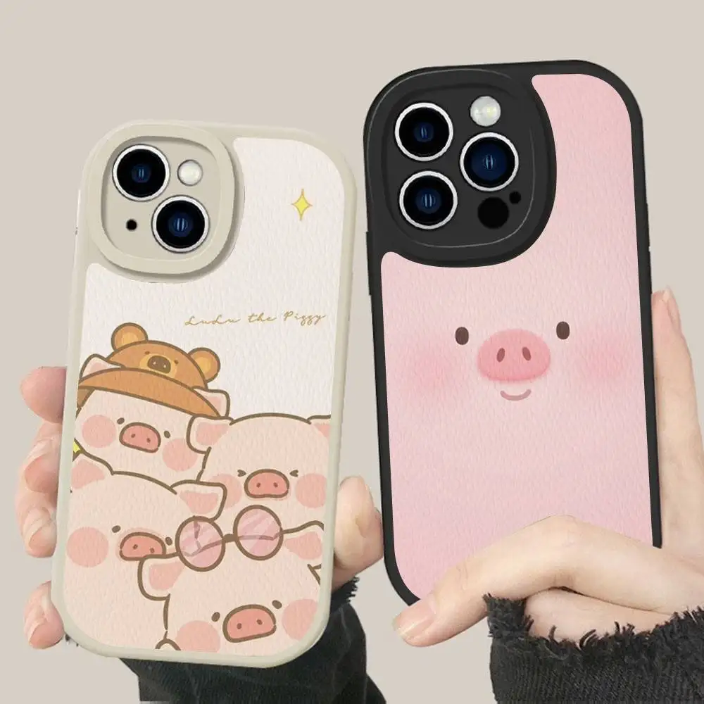 귀여운 돼지 만화 캐릭터 루루 폰 케이스 하드 가죽 아이폰 16 15 14 13 12 미니 11 14 프로 맥스 Xs X Xr 7 8 플러스 케이스