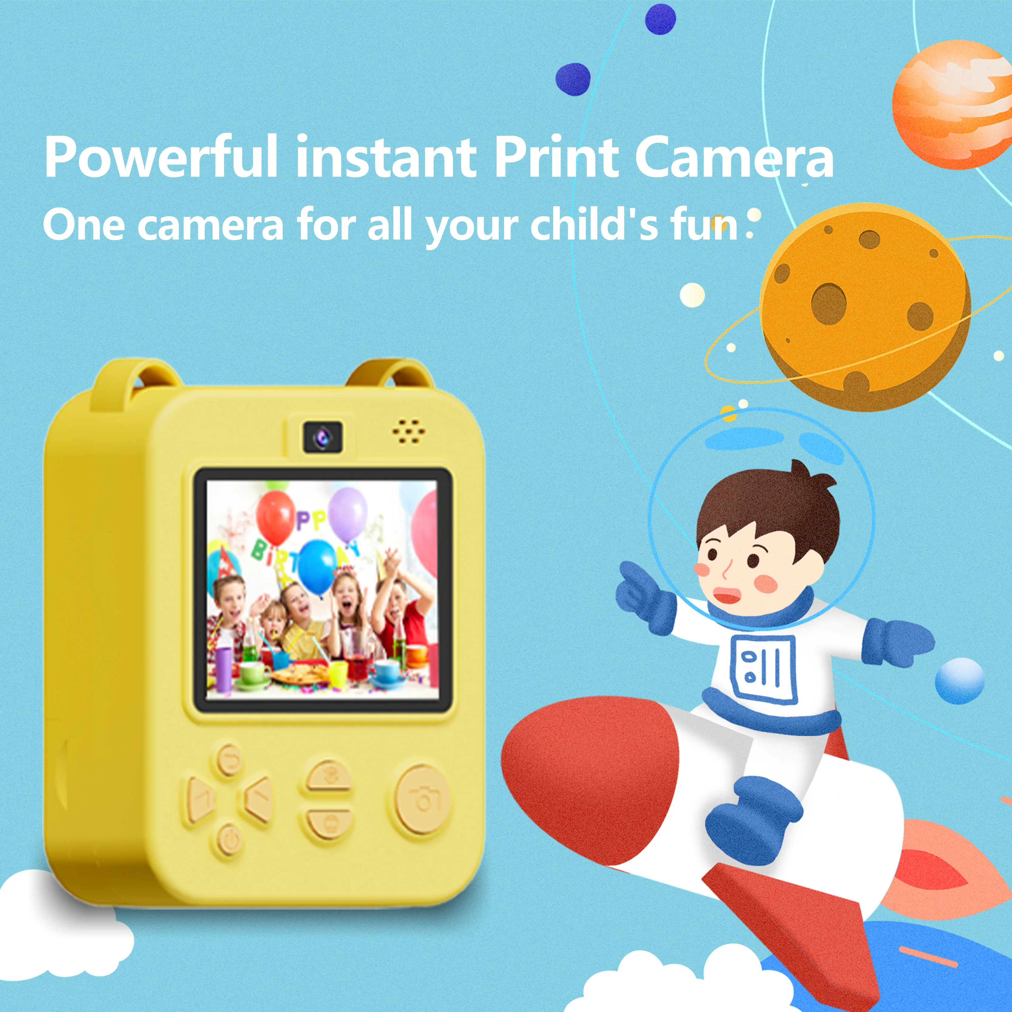 Instant print camera for children, USB charging|Dual lens|1500mAh,selfies&video&educational games,family gatherings&travel gift