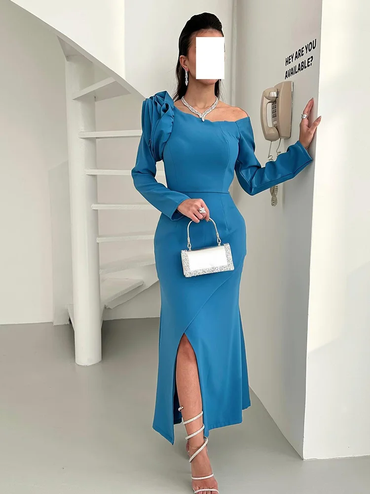 Jirocum-vestidos elegantes de sirena para graduación, vestido de noche de fiesta de manga larga con borde con volantes hasta el tobillo, vestido para ocasiones especiales sauditas