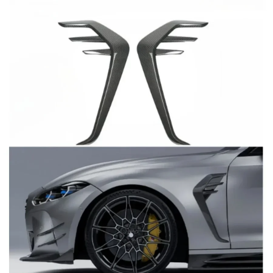 New! AC Style Dry Carbon Fiber Front Side Fender Fin Splitters For BMW M3 G80 M4 G82 G83 Car Fog Lamp Air Vent Cover Trim Leaf P