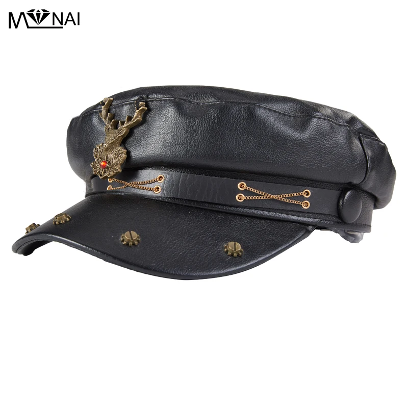 Black Casquette Cap Men Women Retro Punk Deer Head Gears Beret Steampunk Carnival Halloween Hair Accessories