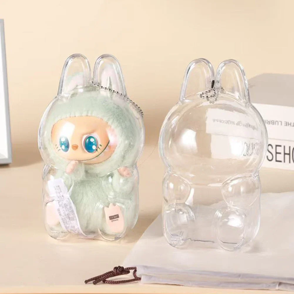 For Labubu V1 V2 Transparent Protective Acrylic Case Shell Portable Cable Organizer Box Plush Dolls Display Bag Keychain Bags