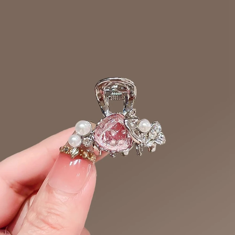 

Exquisite Pink Rhinestone Strawberry Hair Claws Fashion Small Side Bangs Clip Women's Cute Hair Accessories