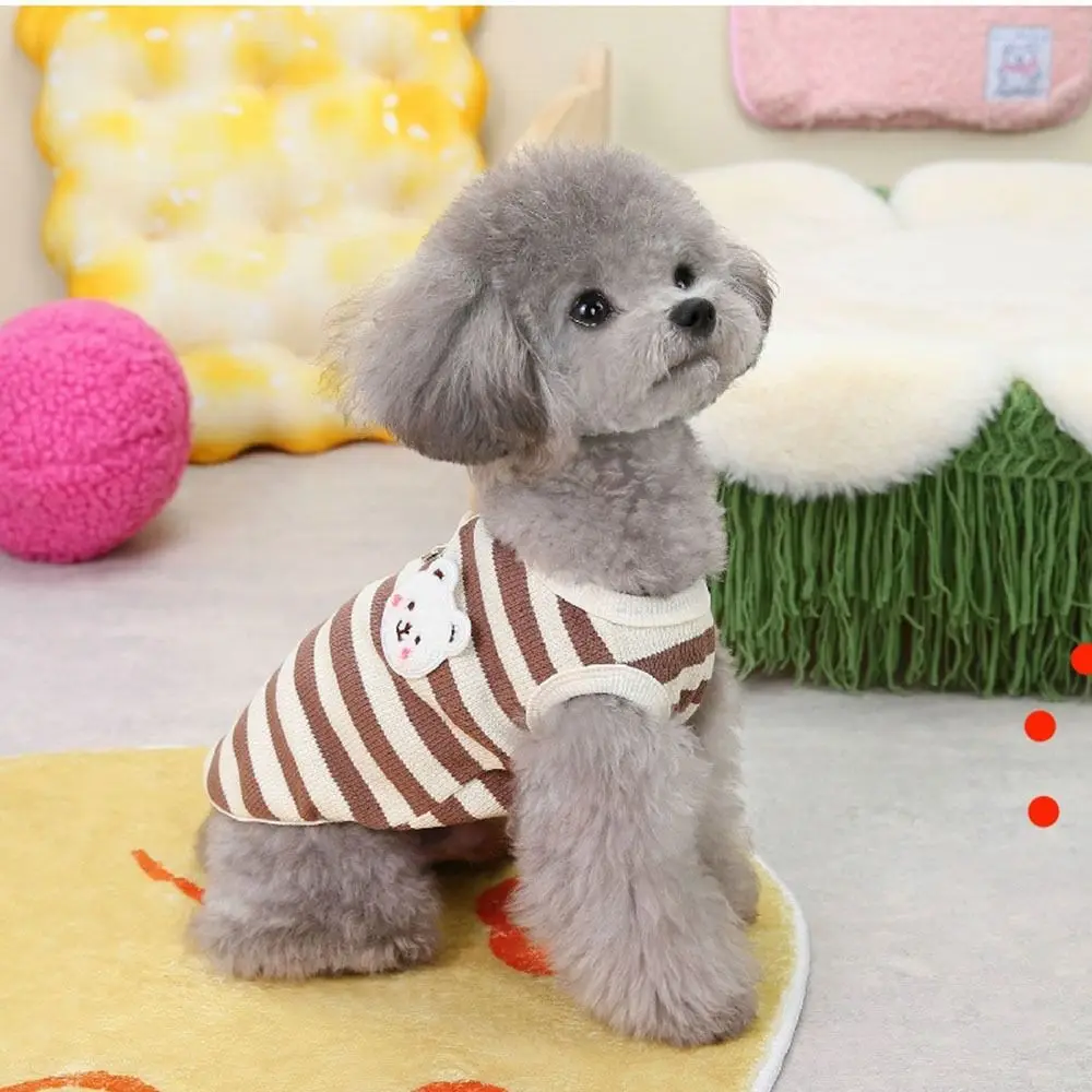 

Dogs Clothing Cute Pets Dog Clothes with Leash Thin Cat Striped T-Shirt Small Bear Print Knitted Puppy Summer Outfit Small Dogs