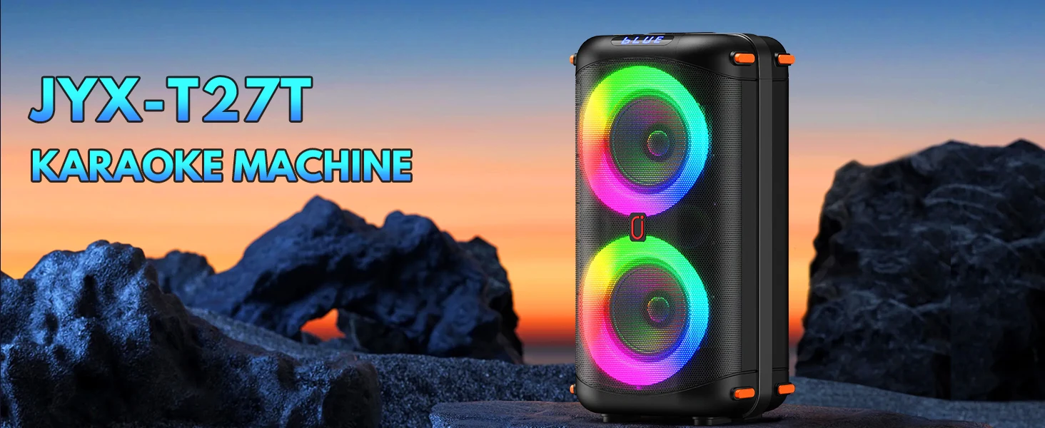 Karaoke-Maschine, tragbarer Bluetooth 5.3-Karaoke-Lautsprecher, PA-System für Erwachsene mit Echo-Einstellung/LED-Leuchten, unterstützt TV/USB/AUX/TF – Detail 1