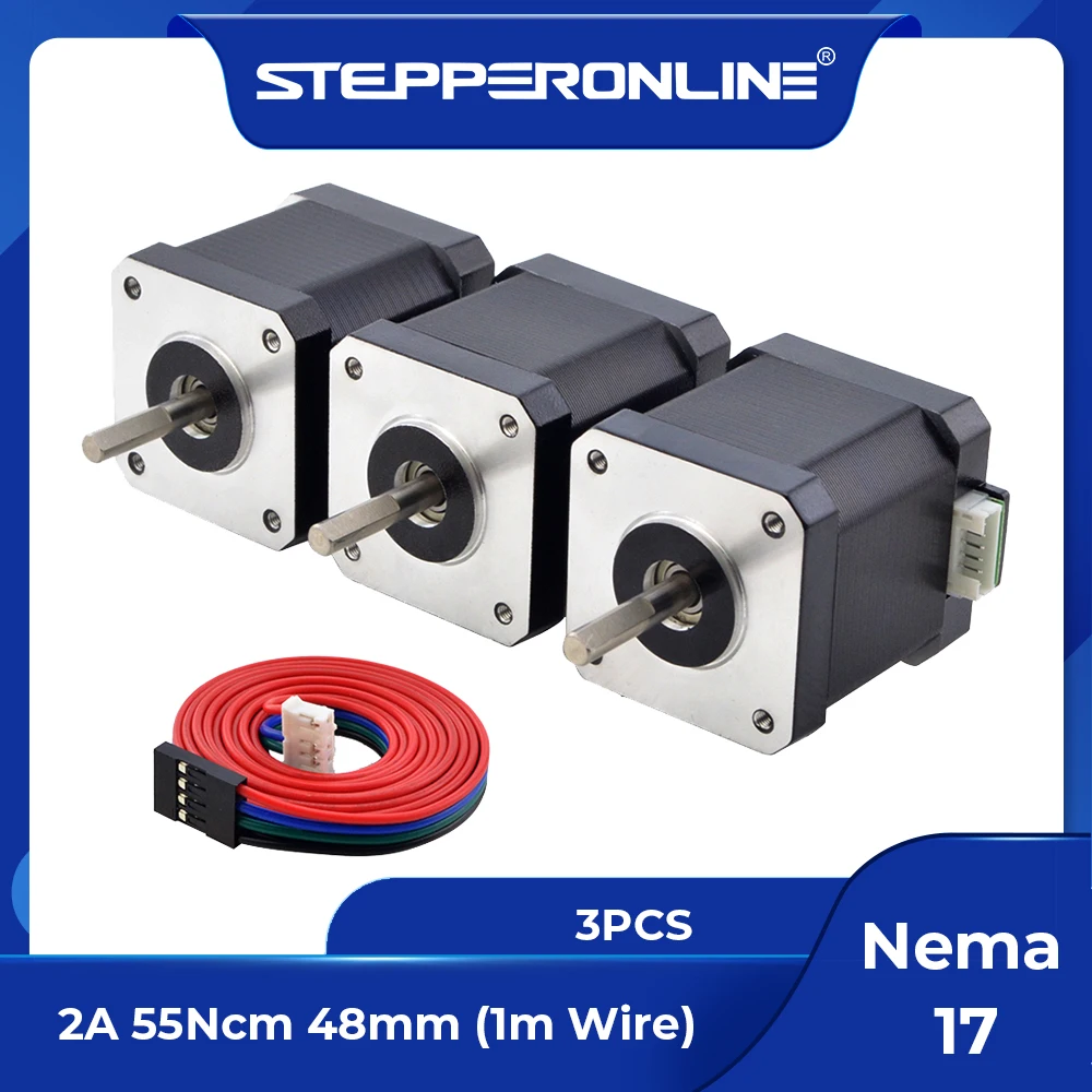 STEPPERONLINE 3PCS Nema 17 Stepper Motor 42BYGH Motor 48mm 2A 17HE19-2004S Nema17 Motor 4-lead for DIY CNC 3D Printer