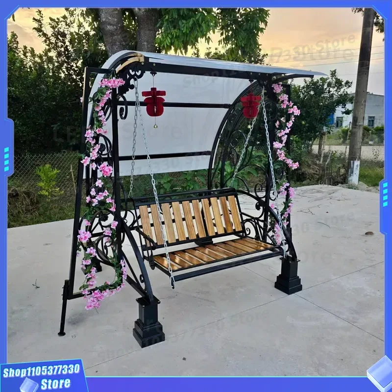 Durable Wrought Iron Outdoor Swing Set for Garden Patio Park Resort Heavy Duty Metal Frame Family Friendly Seating Furniture