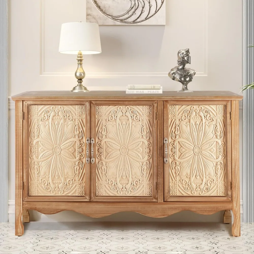 

Farmhouse Sideboard Buffet Cabinet with Storage, 49 Solid Wood Credenza Buffet Table Coffee Bar Wine Bar Storage Cabi