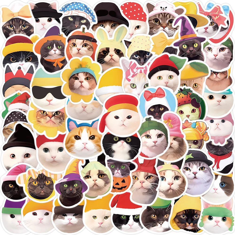 Engraçado Animal Cats Cartoon Stickers, Laptop, Phone Case, Papelaria, Impermeável, Decoração Kawaii, Brinquedos, MEME, 10 Pcs, 30 Pcs, 59Pcs