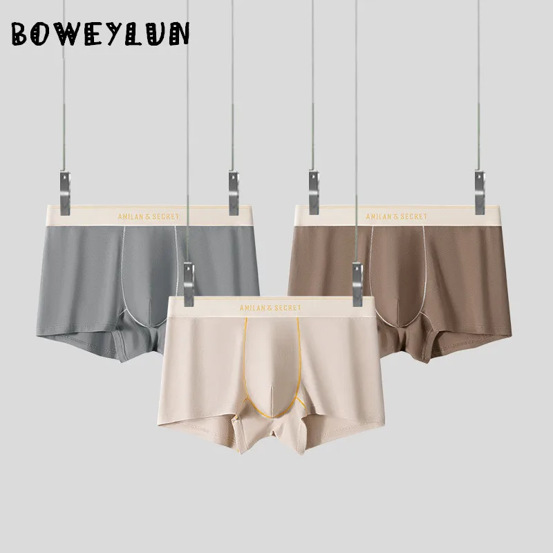 

BOWEYLUN Seamless Cotton Men's Boxer Briefs Solid Color Comfortable and Breathable Men's Underwear