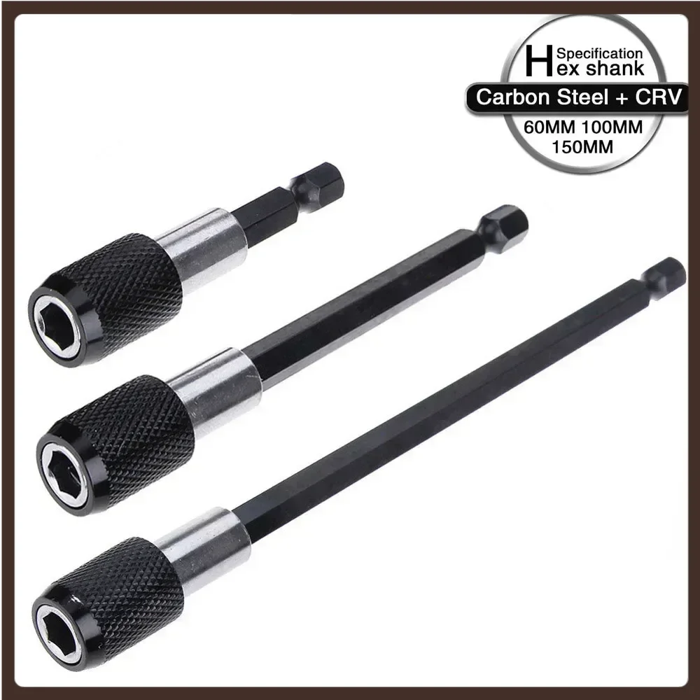 Hex Shank 1/4 Inch Quick Release Screwdriver Magnetic Bit Holder with Adjustable Collar Extension Bar 60mm 100mm 150mm